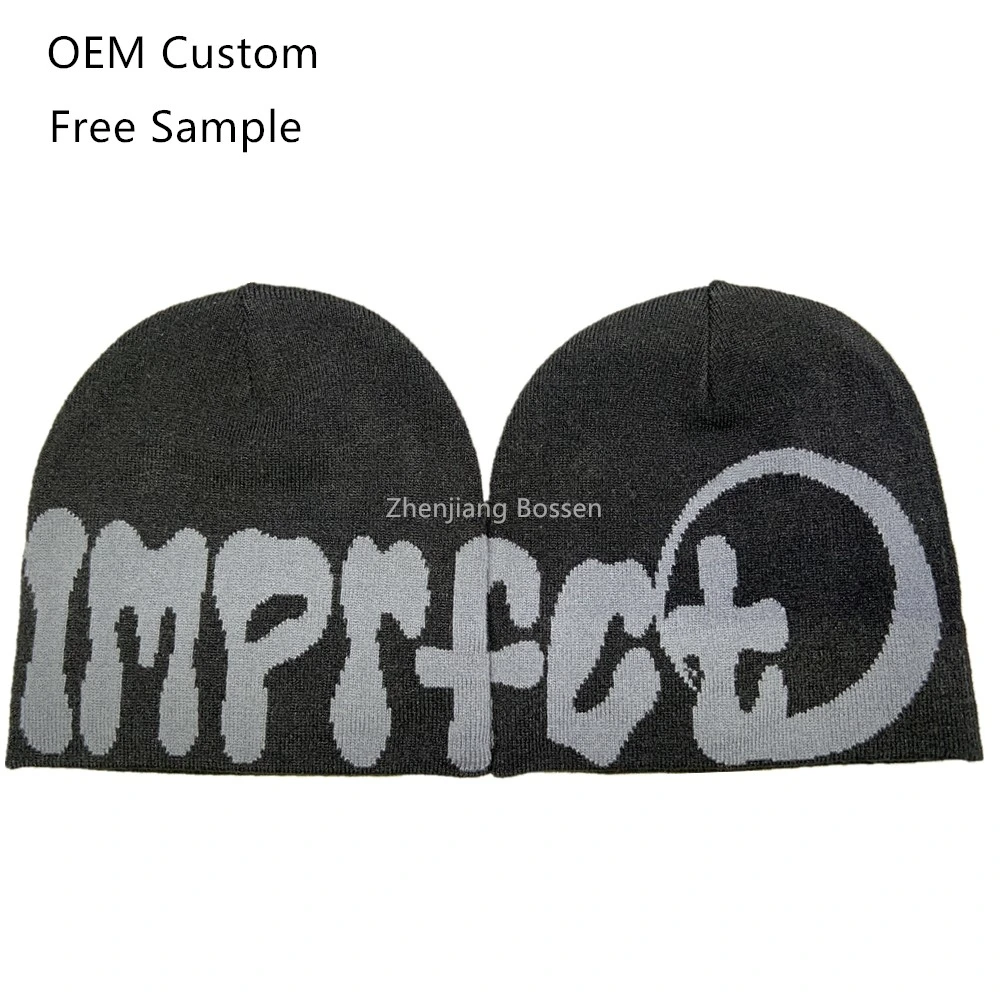 China Beanie Factory OEM Custom Design Logo Embroidered Promotional Winter Ski Knit Acrylic POM Beanies Cap Snowboard Cuffed RPET Beanie Hat