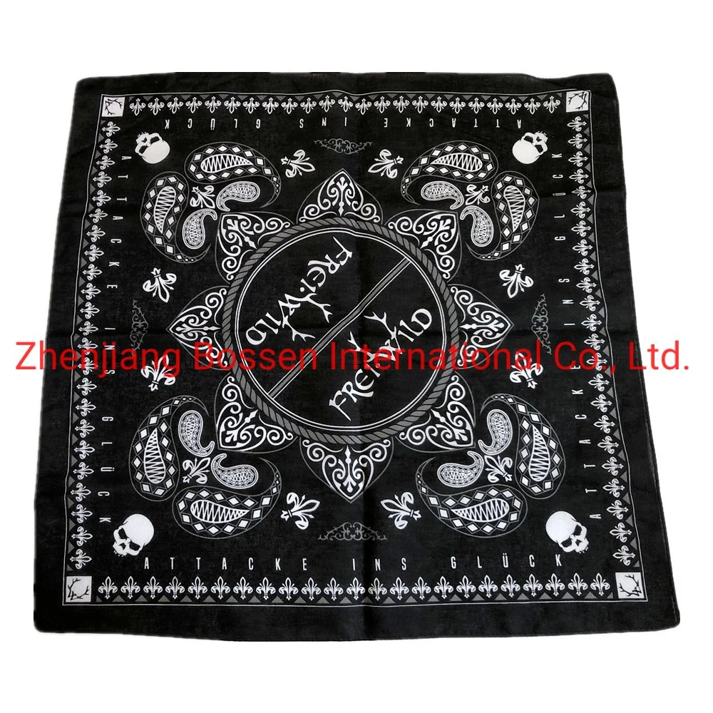 China Factory OEM Custom Logo Print Promotional Cotton Polyester Handkerchief Cotton Headwear Bandana