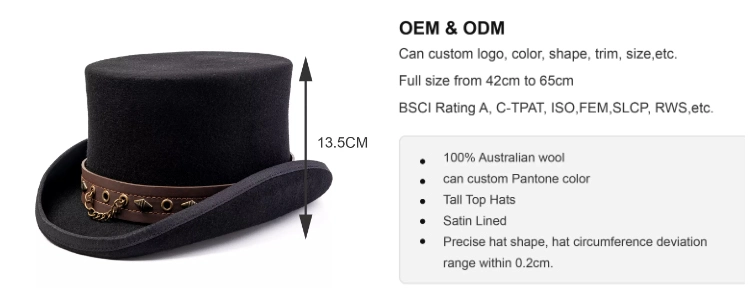 Top Quality Hat 2023 Top Hats for Men Wool Felt Low Short Top Hat