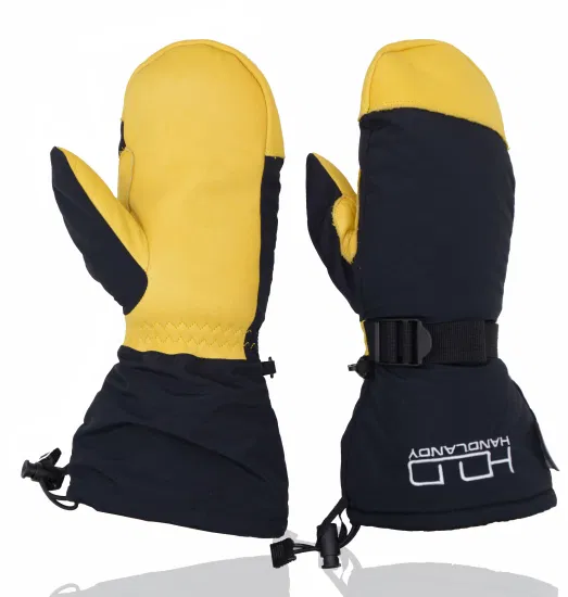 Guantes de esquí de invierno con aislamiento de cuero impermeable de piel de vaca Pri Black Genis manoplas de esquí