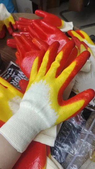 Guantes de algodón directos de fábrica Guantes de trabajo de seguridad con agarre áspero recubiertos con palma de goma de látex suave