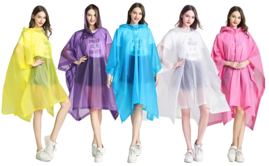 Poncho adulto disponible transparente de la lluvia del impermeable de la ropa impermeable de EVA de la prenda impermeable al aire libre barata