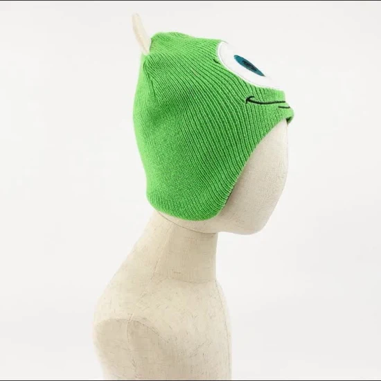 Niños Niña Niño Niños Cálido Suave Slouchy Hierba Verde Bordado de punto Diseño de monstruo Forro polar Gorro con orejeras Gorro informal Gorro con orejeras